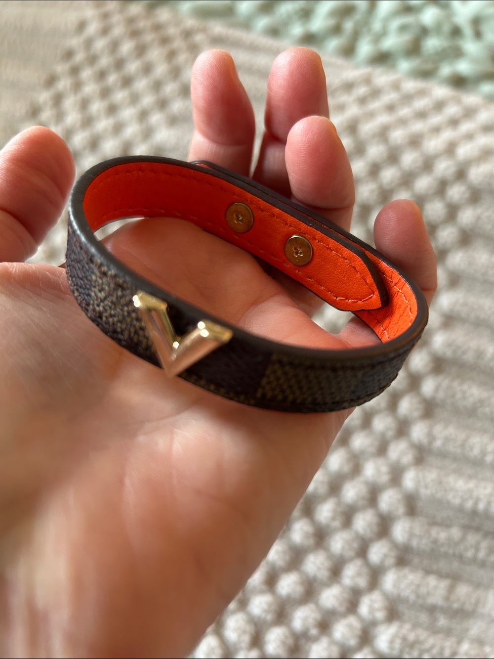 Gold-Accent Brown Check Women’s Bracelet